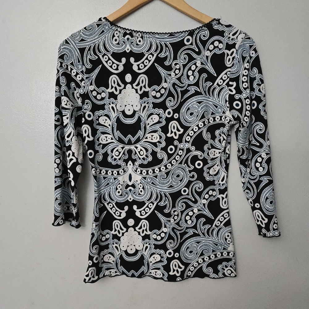 Wrapper Vintage Top Y2K Cinched Bust Size S/M Black White Textured Slinky - Picture 6 of 10